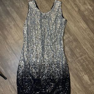 Silver to black gradient sequin cocktail dress